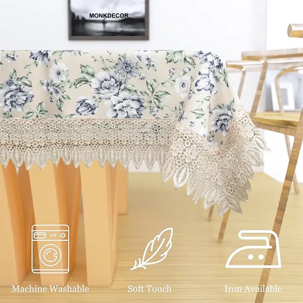Floral_Printed_Table_Cover_for_8_Seater_Dining_Table_|_Elegant_Design_in_Jute_&_Cotton_Blend_Fabric_with_Lace_Border_|_Washable,_Reusable_Tablecloth_|_60x108_Inches_Blue_Flowers_on_Beige