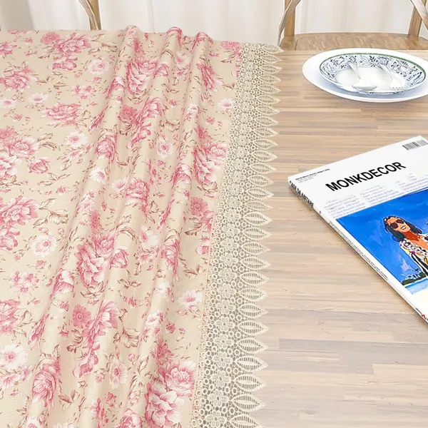 Floral_Printed_Table_Cover_for_8_Seater_Dining_Table_|_Elegant_Design_in_Jute_&_Cotton_Blend_Fabric_with_Lace_Border_|_Washable,_Reusable_Tablecloth_|_60x108_Inches_Pink_Flowers_on_Beige