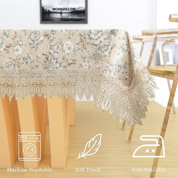 Floral_Printed_Table_Cover_for_6_Seater_Dining_Table_|_Elegant_Design_in_Jute_&_Cotton_Blend_Fabric_with_Lace_Border_|_Washable,_Reusable_Tablecloth_|_60x90_Inches_Grey_Flowers_on_Beige
