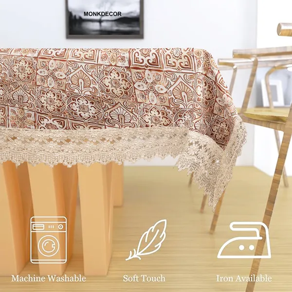 Vintage_Style_Printed_Table_Cloth_|_Soft_Polyester_Blend_Table_Cover_with_Lace_Edges_|_Traditional_Floral_Pattern_|_Washable_for_6_Seater_Dining_Tables_|_60x90_Inches_|_Orangish_color