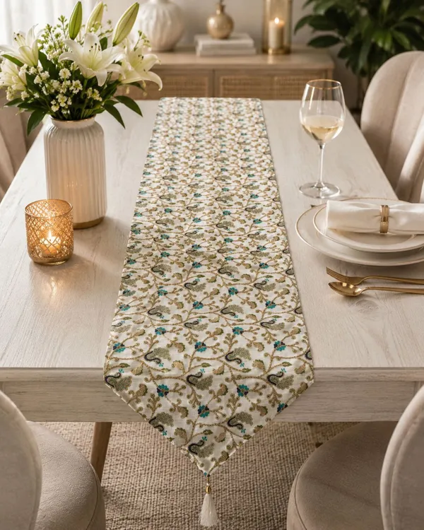 JEWEAVE_Luxury_Embroidered_Peacock_Table_Runner_with_Tassels_-_Elegant_Floral_Vine_&_Leaf_Design_Dresser_Scarf,_Traditional_Festive_Dining_Room_Table_Decor,_Green_Morr_|_13x70_Inch.