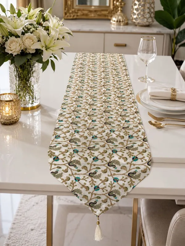 JEWEAVE_Luxury_Embroidered_Peacock_Table_Runner_with_Tassels_-_Elegant_Floral_Vine_&_Leaf_Design_Dresser_Scarf,_Traditional_Festive_Dining_Room_Table_Decor,_Green_Morr_|_13x70_Inch.