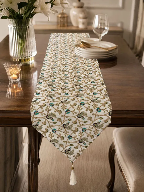 JEWEAVE_Luxury_Embroidered_Peacock_Table_Runner_with_Tassels_-_Elegant_Floral_Vine_&_Leaf_Design_Dresser_Scarf,_Traditional_Festive_Dining_Room_Table_Decor,_Green_Morr_|_13x70_Inch.