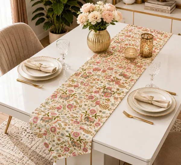JEWEAVE_Indian_Elephant_Embroidered_Table_Runner_with_Tassel,_Colorful_Floral_&_Palm_Tree_Pattern_Dresser_Scarf,_Boho_Chic_Holiday_Table_Decor_for_Dining_Room_Parties,_Hathi_Emb._|_13x70_Inch.