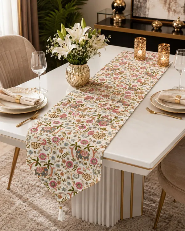JEWEAVE_Indian_Elephant_Embroidered_Table_Runner_with_Tassel,_Colorful_Floral_&_Palm_Tree_Pattern_Dresser_Scarf,_Boho_Chic_Holiday_Table_Decor_for_Dining_Room_Parties,_Hathi_Emb._|_13x70_Inch.