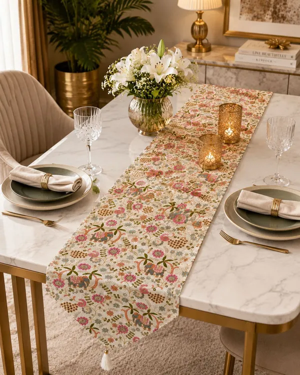 JEWEAVE_Indian_Elephant_Embroidered_Table_Runner_with_Tassel,_Colorful_Floral_&_Palm_Tree_Pattern_Dresser_Scarf,_Boho_Chic_Holiday_Table_Decor_for_Dining_Room_Parties,_Hathi_Emb._|_13x70_Inch.
