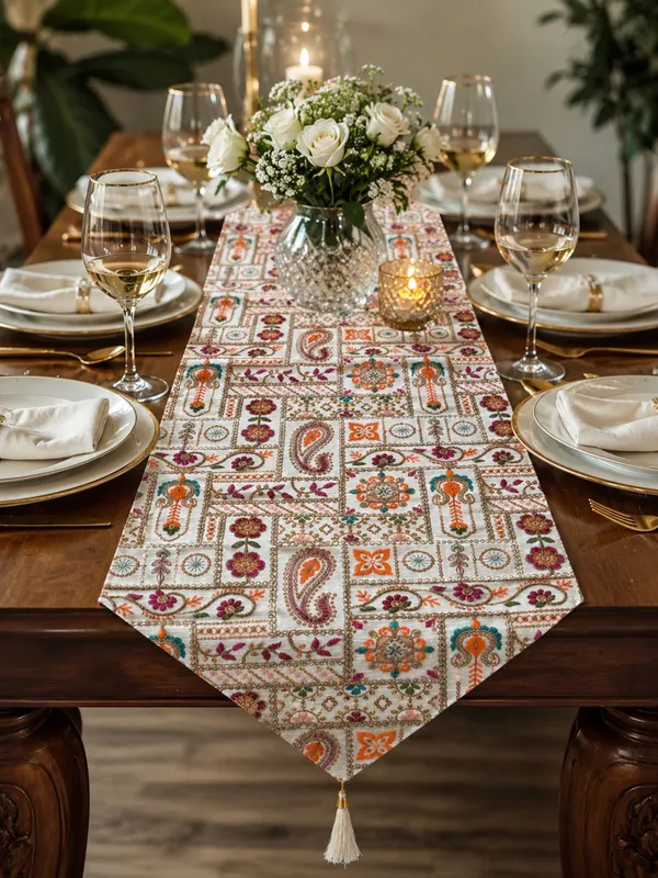 JEWEAVE_Rajasthani_Embroidered_Table_Runner_with_Tassel,_Traditional_Paisley_&_Floral_Motif_Grid_Dresser_Scarf,_Vibrant_Festive_Table_Decor_for_Dining_Room,_Rajasthani_Emb._ORG_|_13x70_Inch.