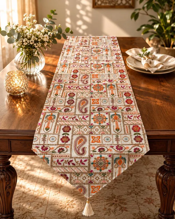 JEWEAVE_Rajasthani_Embroidered_Table_Runner_with_Tassel,_Traditional_Paisley_&_Floral_Motif_Grid_Dresser_Scarf,_Vibrant_Festive_Table_Decor_for_Dining_Room,_Rajasthani_Emb._ORG_|_13x70_Inch.