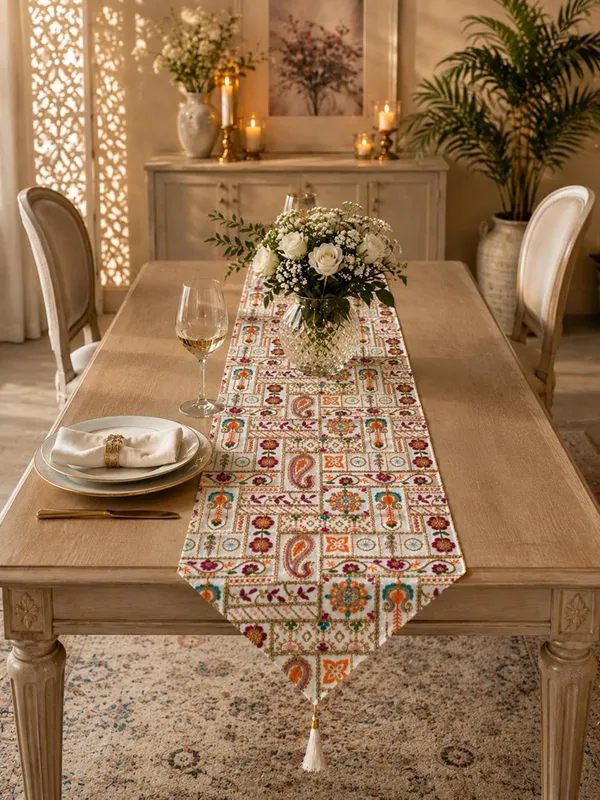 JEWEAVE_Rajasthani_Embroidered_Table_Runner_with_Tassel,_Traditional_Paisley_&_Floral_Motif_Grid_Dresser_Scarf,_Vibrant_Festive_Table_Decor_for_Dining_Room,_Rajasthani_Emb._ORG_|_13x70_Inch.