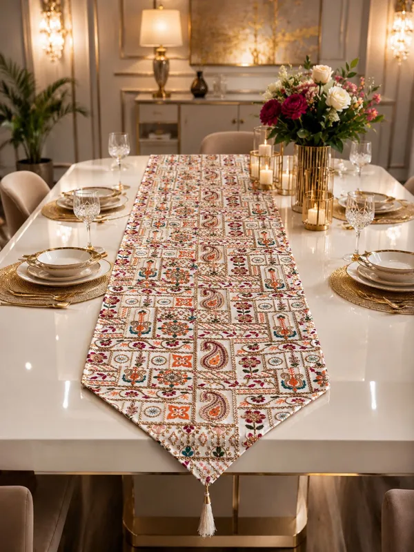 JEWEAVE_Rajasthani_Embroidered_Table_Runner_with_Tassel,_Traditional_Paisley_&_Floral_Motif_Grid_Dresser_Scarf,_Vibrant_Festive_Table_Decor_for_Dining_Room,_Rajasthani_Emb._ORG_|_13x70_Inch.