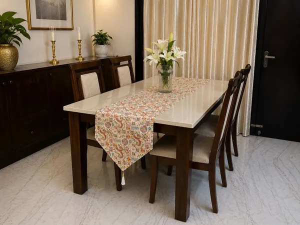 JEWEAVE_Rajasthani_Embroidered_Table_Runner_with_Tassel,_Traditional_Paisley_&_Floral_Motif_Grid_Dresser_Scarf,_Vibrant_Festive_Table_Decor_for_Dining_Room,_Rajasthani_Emb._Pink_|_13x70_Inch.