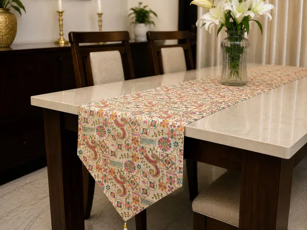 JEWEAVE_Rajasthani_Embroidered_Table_Runner_with_Tassel,_Traditional_Paisley_&_Floral_Motif_Grid_Dresser_Scarf,_Vibrant_Festive_Table_Decor_for_Dining_Room,_Rajasthani_Emb._Pink_|_13x70_Inch.