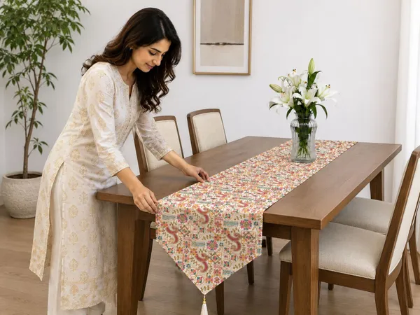 JEWEAVE_Rajasthani_Embroidered_Table_Runner_with_Tassel,_Traditional_Paisley_&_Floral_Motif_Grid_Dresser_Scarf,_Vibrant_Festive_Table_Decor_for_Dining_Room,_Rajasthani_Emb._Pink_|_13x70_Inch.