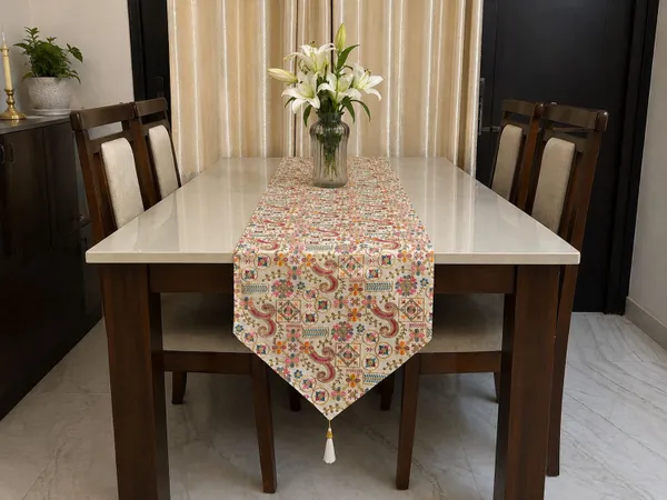JEWEAVE_Rajasthani_Embroidered_Table_Runner_with_Tassel,_Traditional_Paisley_&_Floral_Motif_Grid_Dresser_Scarf,_Vibrant_Festive_Table_Decor_for_Dining_Room,_Rajasthani_Emb._Pink_|_13x70_Inch.