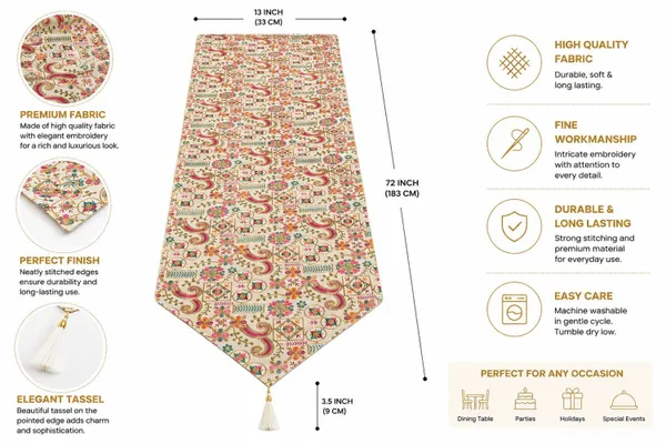 JEWEAVE_Rajasthani_Embroidered_Table_Runner_with_Tassel,_Traditional_Paisley_&_Floral_Motif_Grid_Dresser_Scarf,_Vibrant_Festive_Table_Decor_for_Dining_Room,_Rajasthani_Emb._Pink_|_13x70_Inch.