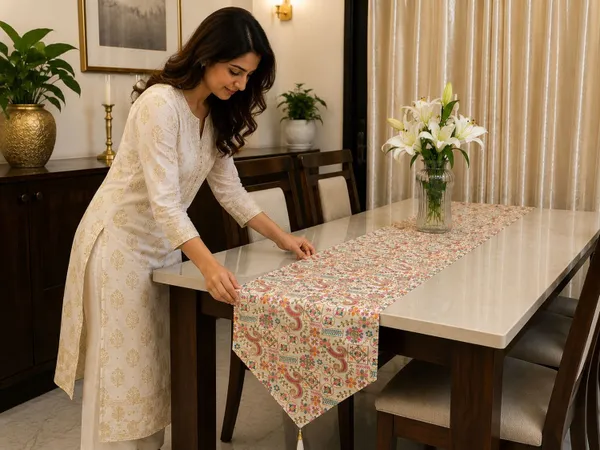 JEWEAVE_Rajasthani_Embroidered_Table_Runner_with_Tassel,_Traditional_Paisley_&_Floral_Motif_Grid_Dresser_Scarf,_Vibrant_Festive_Table_Decor_for_Dining_Room,_Rajasthani_Emb._Pink_|_13x70_Inch.