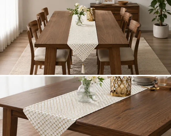 JEWEAVE_Modern_Minimalist_Embroidered_Geometric_Table_Runner_with_Tassel,_Elegant_Gold_Star_Diamond_Lattice_Dresser_Scarf,_Contemporary_Chic_Dining_Room_Table_Decor,_TessalCheck-Off_White_|_13x70_Inch