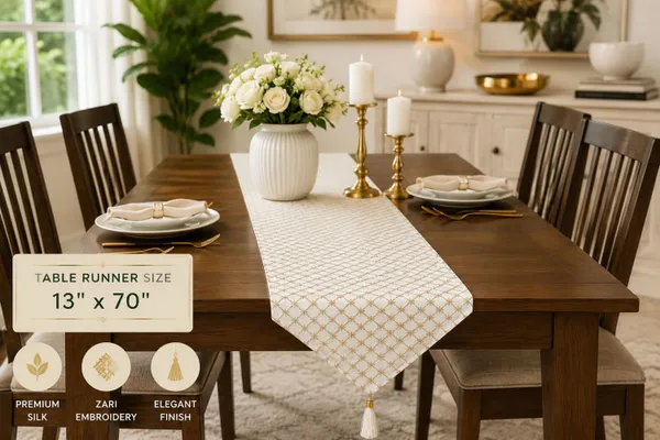 JEWEAVE_Modern_Minimalist_Embroidered_Geometric_Table_Runner_with_Tassel,_Elegant_Gold_Star_Diamond_Lattice_Dresser_Scarf,_Contemporary_Chic_Dining_Room_Table_Decor,_TessalCheck-Off_White_|_13x70_Inch