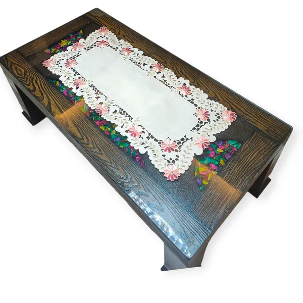 Attractive_Satin_Embroidery_Cutwork_Design_Center/Coffee_Table_Runner_(Size-33"_x_15"_Inches)