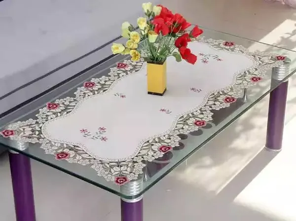 Attractive_Satin_Embroidery_Cutwork_Design_Center/Coffee_Table_Runner_(Size-33"_x_15"_Inches)