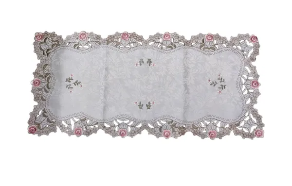 Attractive_Satin_Embroidery_Cutwork_Design_Center/Coffee_Table_Runner_(Size-33"_x_15"_Inches)