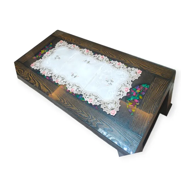 Attractive_Satin_Embroidery_Cutwork_Design_Center/Coffee_Table_Runner_(Size-33"_x_15"_Inches)