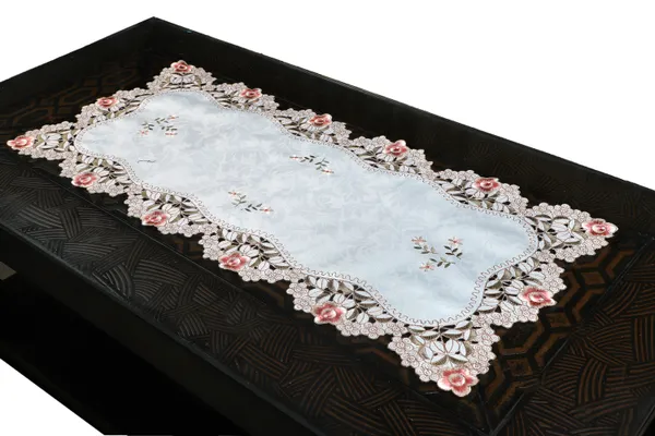 Attractive_Satin_Embroidery_Cutwork_Design_Center/Coffee_Table_Runner_(Size-33"_x_15"_Inches)