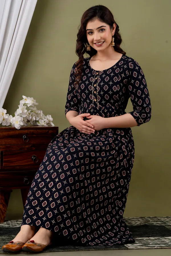 Black_Printed_Pure_Cotton_Rayon_Anarkali_Maternity_Kurta