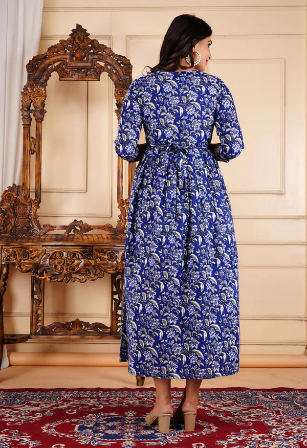 Blue_Printed_Flower_Maternity_Kurta_|_Pure_Cotton_Rayon_Feeding/Maternity_Kurta_For_Her