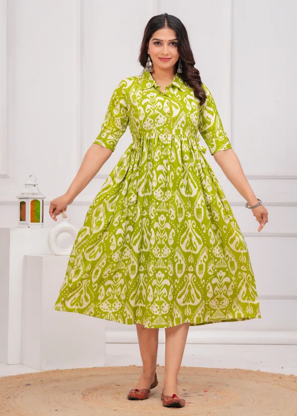 Green_Printed_Collar_Maternity_Kurta_|_Pure_Cotton_Rayon_Feeding/Maternity_Kurta_For_Her