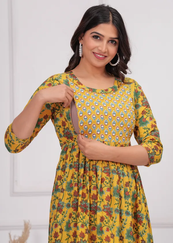 Mustard_Maternity_Kurta_|_Pure_Cotton_Rayon_Feeding/Maternity_Kurta_For_Her