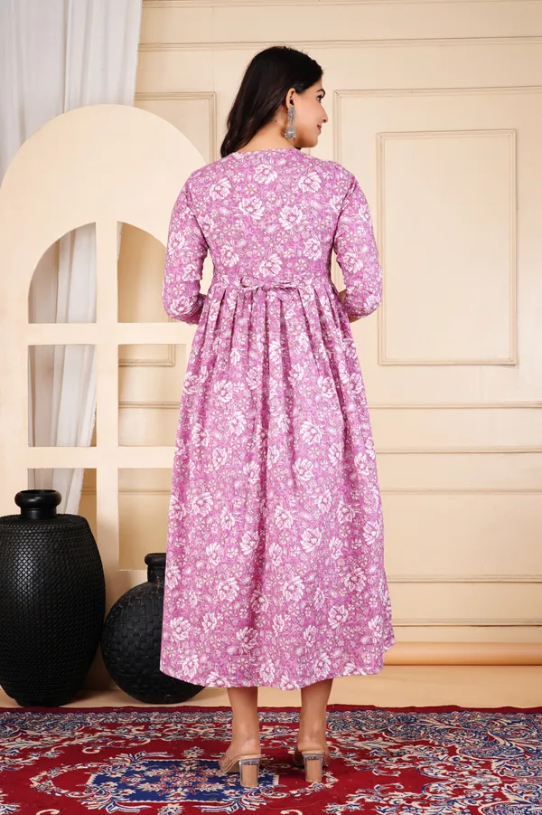 Mystic_Maroon_Printed_Flower_Maternity_Kurta_|_Pure_Cotton_Rayon_Feeding/Maternity_Kurta_For_Her