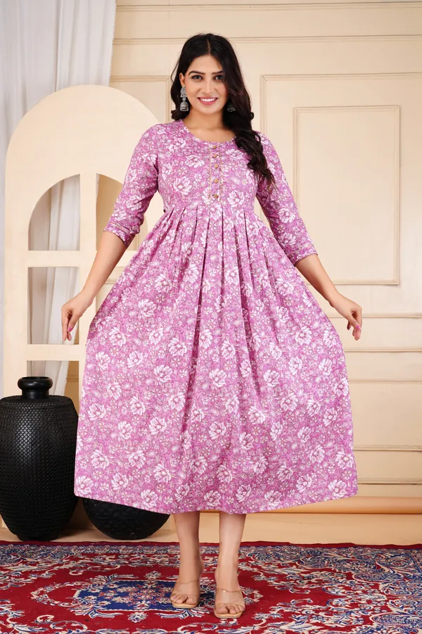 Mystic_Maroon_Printed_Flower_Maternity_Kurta_|_Pure_Cotton_Rayon_Feeding/Maternity_Kurta_For_Her