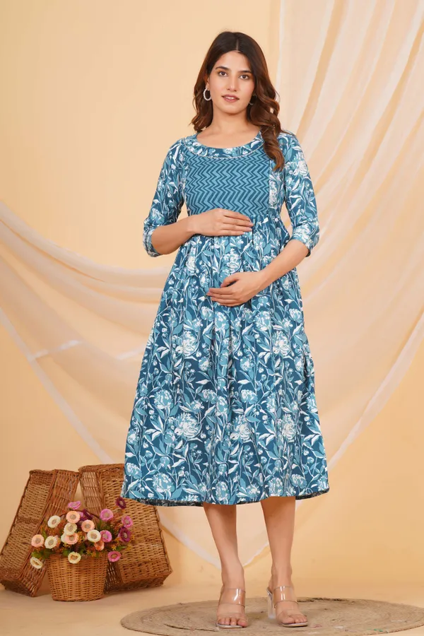 Naval_Blue_Maternity_Kurta_|_Pure_Cotton_Rayon_Feeding/Maternity_Kurta_For_Her