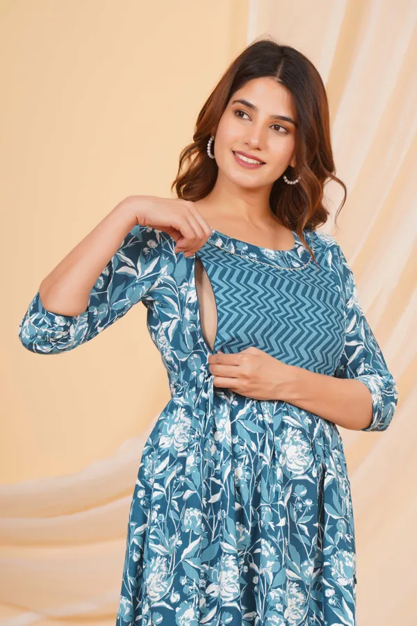 Naval_Blue_Maternity_Kurta_|_Pure_Cotton_Rayon_Feeding/Maternity_Kurta_For_Her