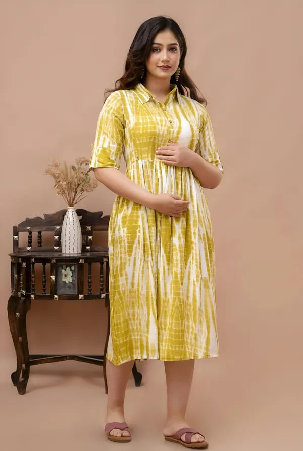 Yellow_Tie_Dyed_Collar_Maternity_Kurta_|_Pure_Cotton_Rayon_Feeding/Maternity_Kurta_For_Her