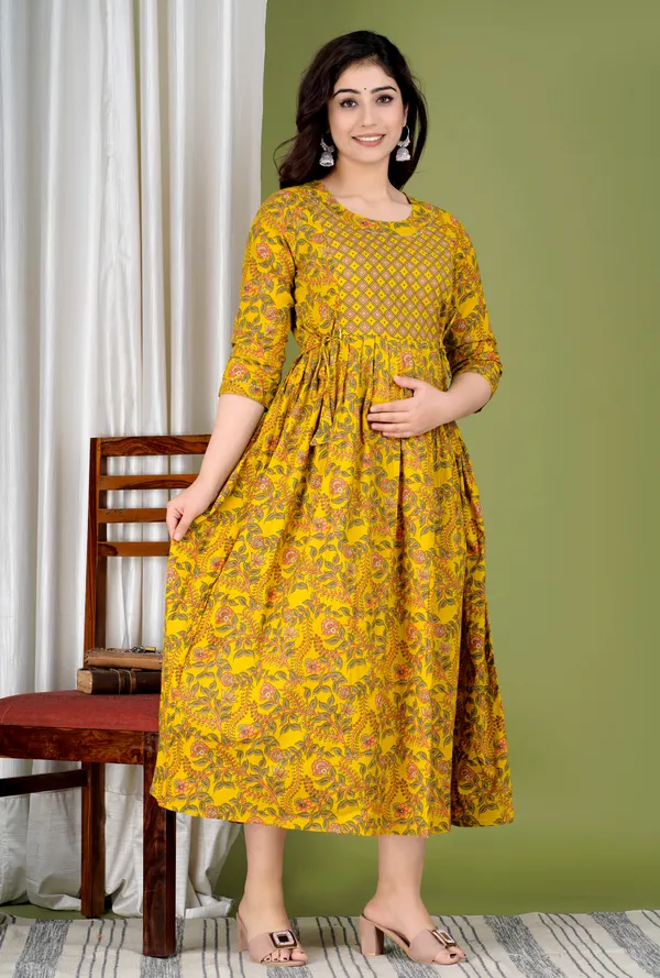 Yellow_Floral_Maternity_Kurta_|_Pure_Cotton_Feeding/Maternity_Kurta_For_Her