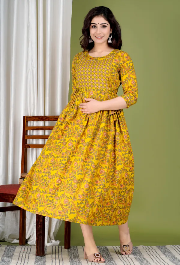 Yellow_Floral_Maternity_Kurta_|_Pure_Cotton_Feeding/Maternity_Kurta_For_Her