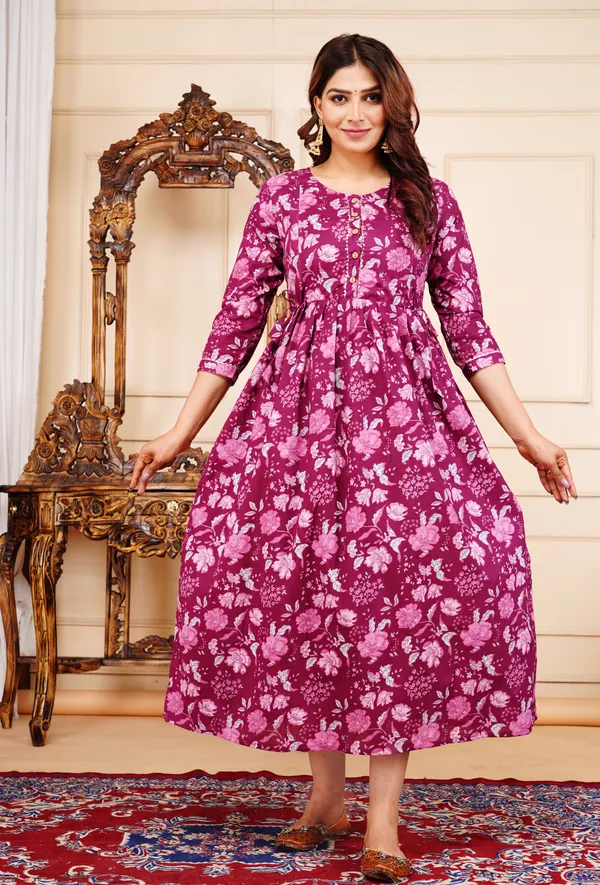 Maroon_Floral_Printed_Pure_Cotton_Anarkali_Maternity_Kurta