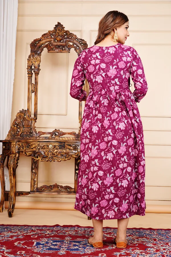 Maroon_Floral_Printed_Pure_Cotton_Anarkali_Maternity_Kurta