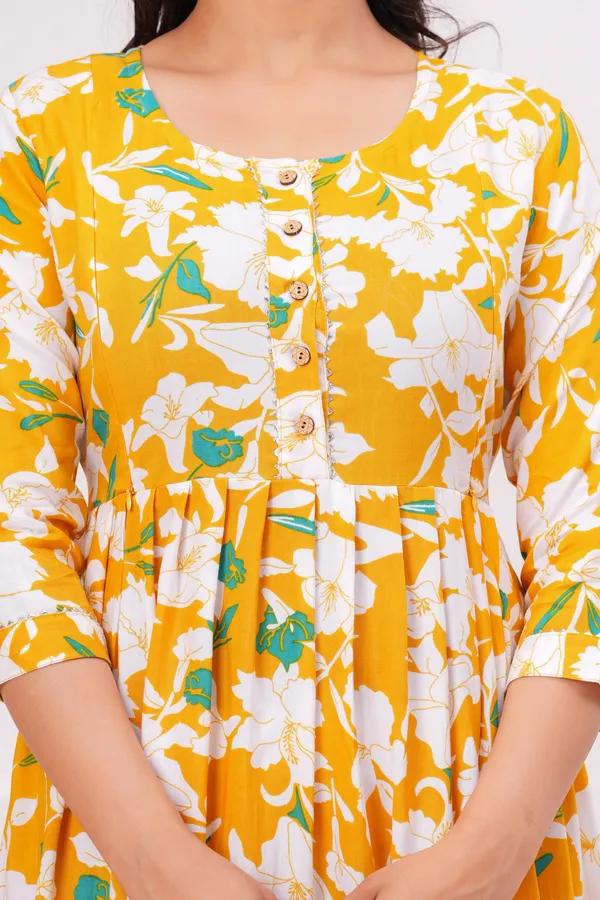 Yellow_Flower_Booty_Maternity_Kurta_|_Pure_Cotton_Rayon_Feeding/Maternity_Kurta_For_Her