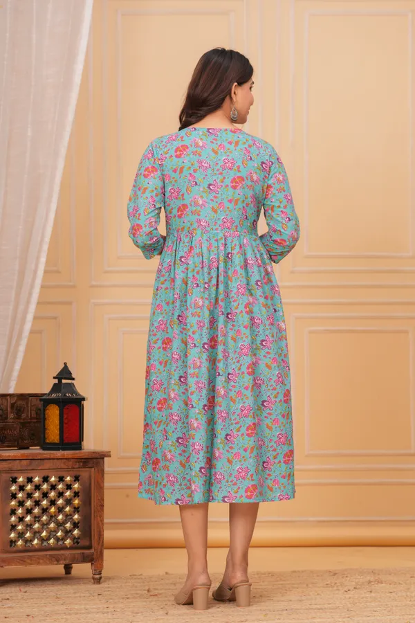 turquoise_Floral_Maternity_Kurta_|_Pure_Cotton_Feeding/Maternity_Kurta_For_Her