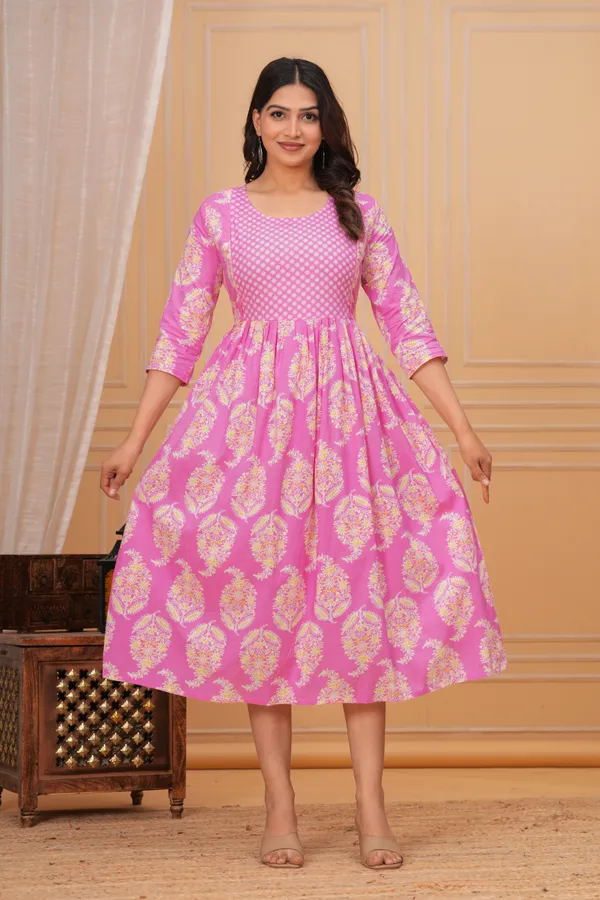 Vibrant_pink_Floral_Maternity_Kurta_|_Pure_Cotton_Feeding/Maternity_Kurta_For_Her