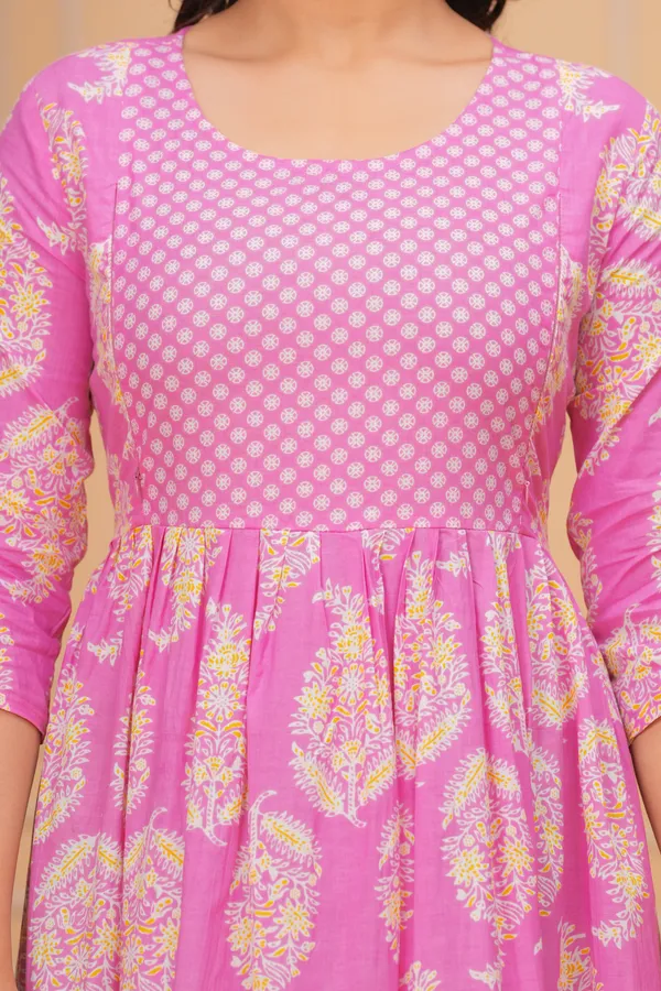 Vibrant_pink_Floral_Maternity_Kurta_|_Pure_Cotton_Feeding/Maternity_Kurta_For_Her