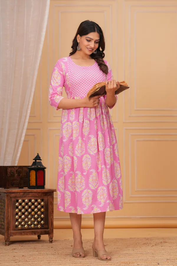 Vibrant_pink_Floral_Maternity_Kurta_|_Pure_Cotton_Feeding/Maternity_Kurta_For_Her