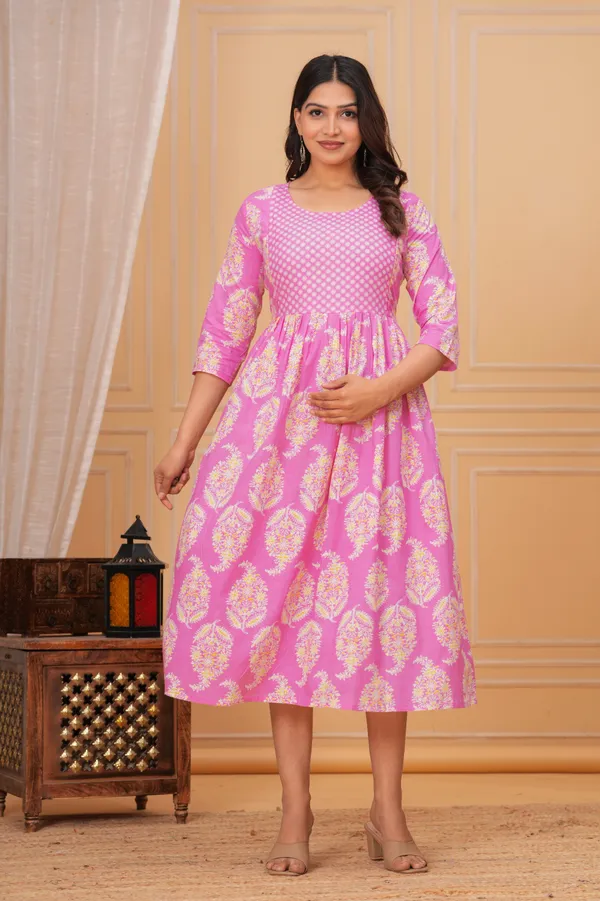 Vibrant_pink_Floral_Maternity_Kurta_|_Pure_Cotton_Feeding/Maternity_Kurta_For_Her