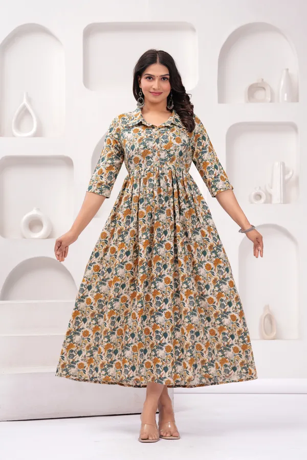 Yellow_Multicolor_Flower_Maternity_Kurta_|_Pure_Cotton_Rayon_Feeding/Maternity_Kurta_For_Her