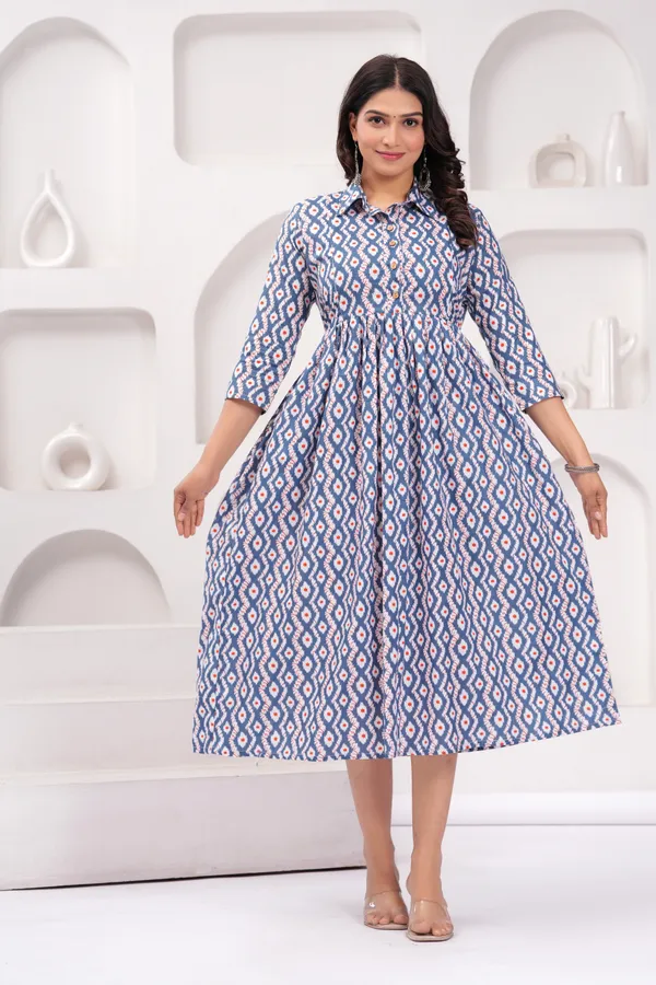 Cream_Blue_Printed_Maternity_Kurta_|_Pure_Cotton_Rayon_Feeding/Maternity_Kurta_For_Her_By_Vaani_Fashions