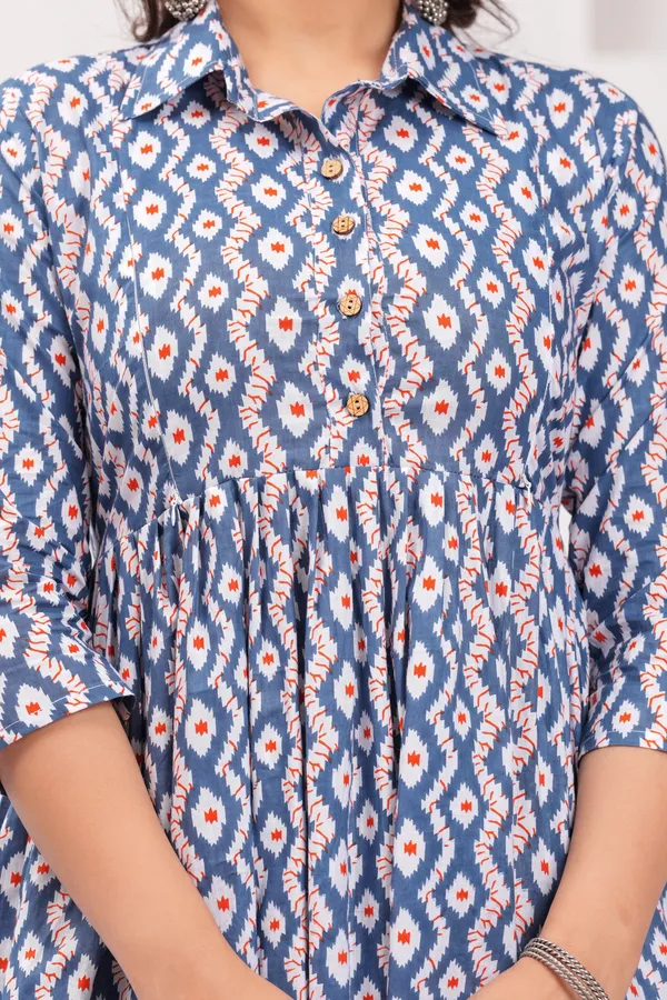 Cream_Blue_Printed_Maternity_Kurta_|_Pure_Cotton_Rayon_Feeding/Maternity_Kurta_For_Her_By_Vaani_Fashions