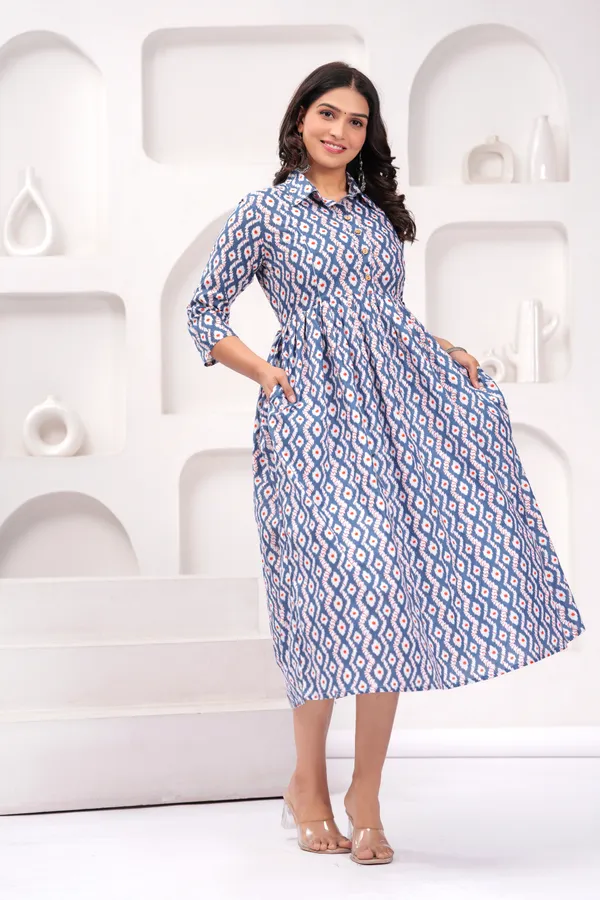 Cream_Blue_Printed_Maternity_Kurta_|_Pure_Cotton_Rayon_Feeding/Maternity_Kurta_For_Her_By_Vaani_Fashions